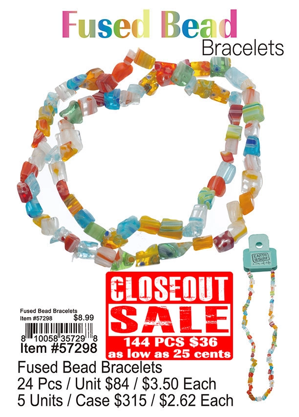 Fused Bead Bracelets - Closeout 144 Pcs.